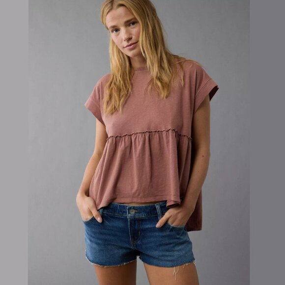 American Eagle Sunchaser Knit Babydoll Swing Mauve Pink Short Sleeve T Shirt XS - Picture 5 of 9
